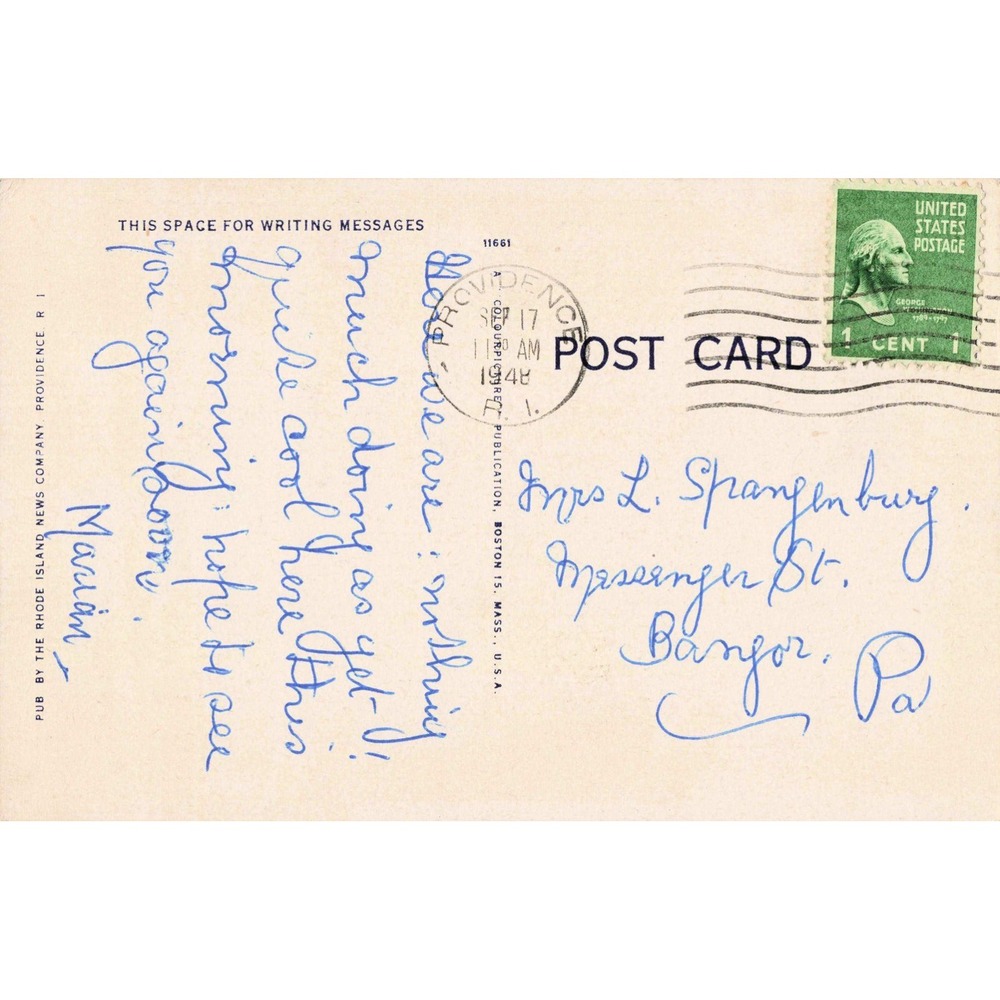 Vintage 1948 Sheraton-Biltmore Hotel Providence RI Linen Postcard Postmarked - Picture 2 of 2